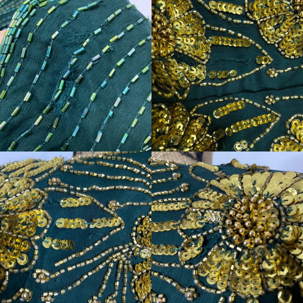 VTG Night Vogue Green Gold Embellished Maxi Dress - Picture 12 of 12